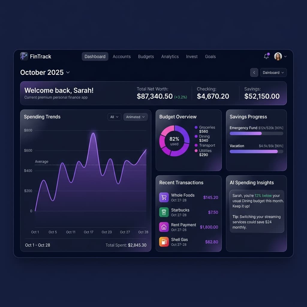 FinTrack Personal Finance App product interface